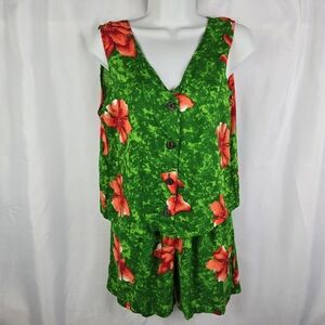 Vintage KOKO KNOT 2 Pc Set Hawaiian Tropical Floral Size S-L Tank Top Shorts
